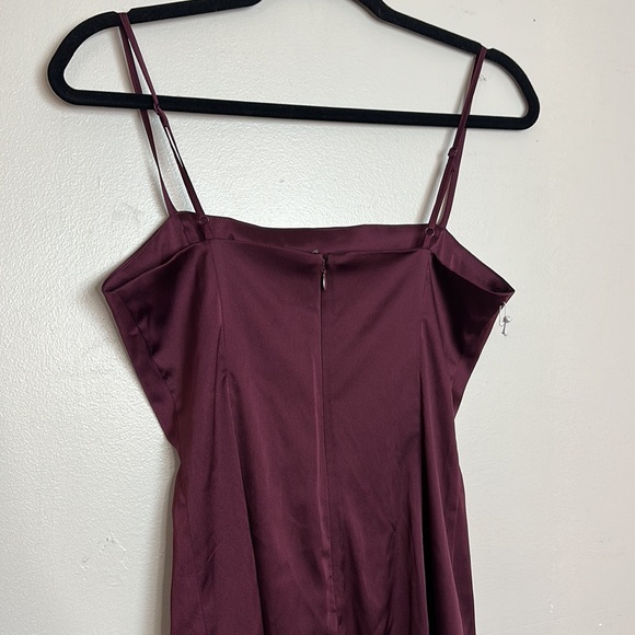 Sunday Best Shimmer Satin Square Neck 90s Style Mini Dress in Spiced Burgundy - Picture 16 of 17